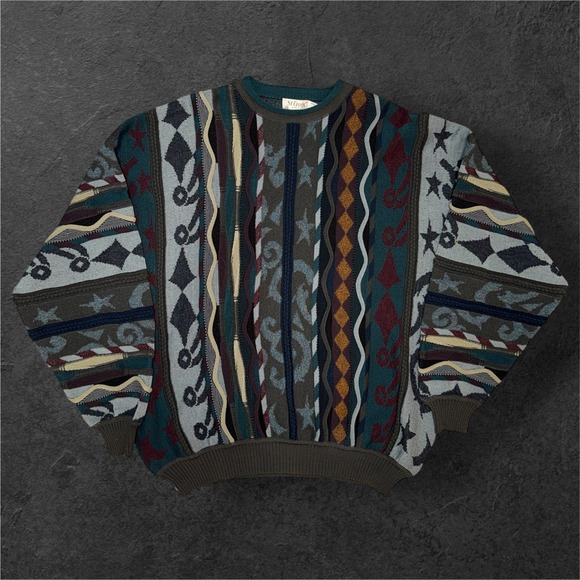 Vintage St Croix Knits 100% Zephyr WoolSweater Mens XL 3D Texture Abstract USA